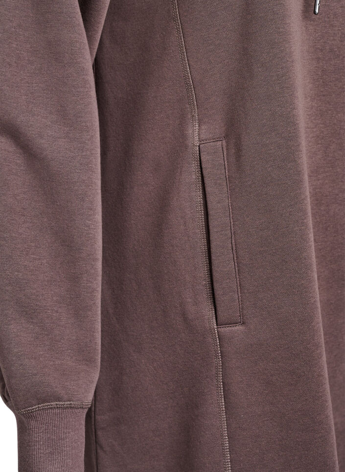 Kort sweatkjole med h&oslash;j krave og lommer, Brun, Packshot image number 3