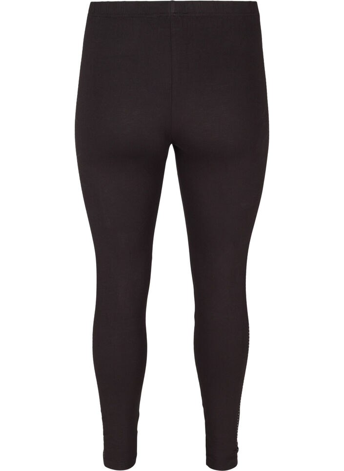 Viskose leggings med sten i siden , Black, Packshot image number 1