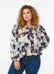 Langærmet bluse med print og knap, Grey Flower AOP, Model image number 0