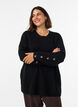 Strikbluse med ribstruktur og knapdetaljer, Sort, Model image number 0