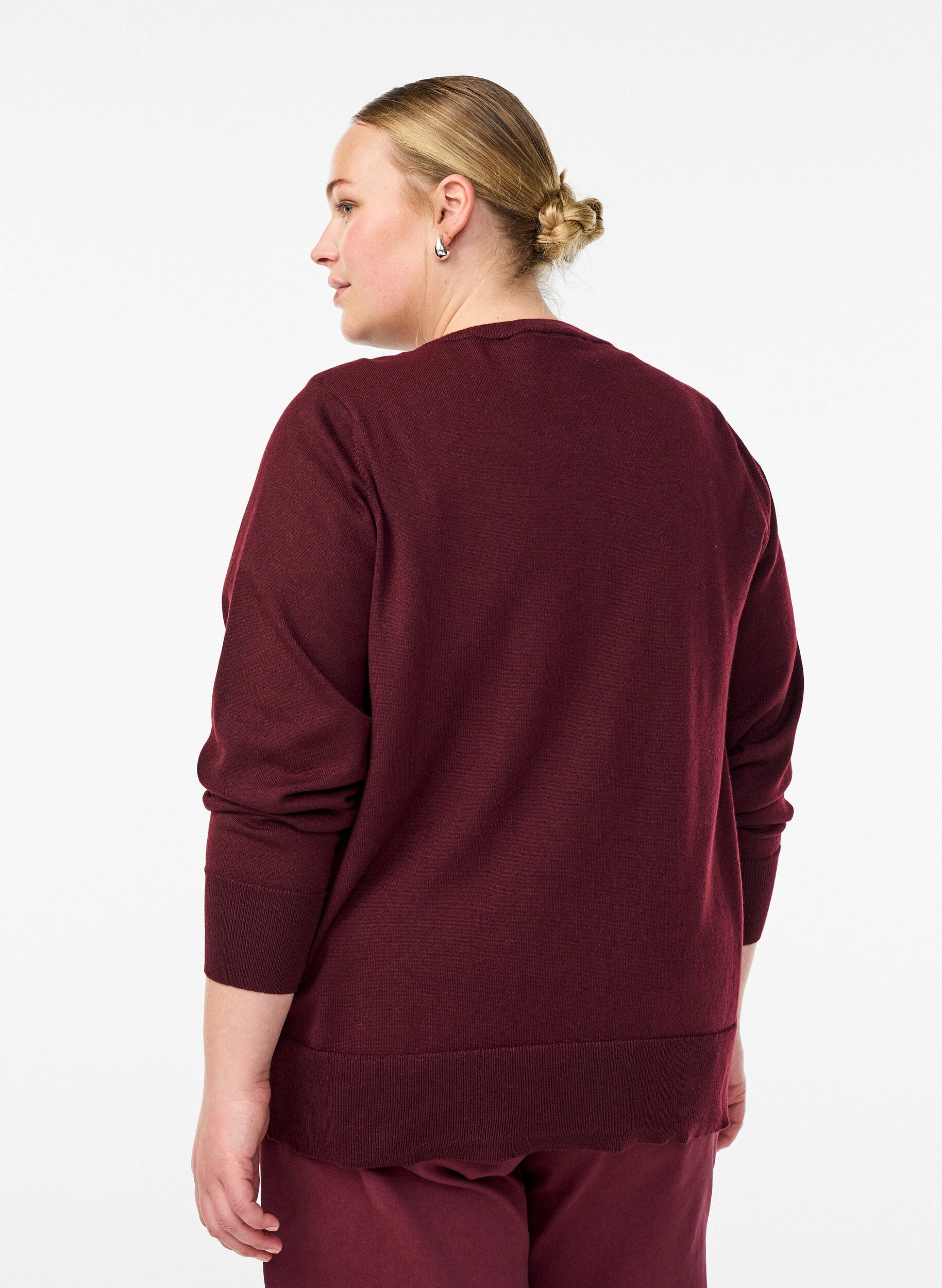 ZizziFinstrikket cardigan med rund hals, R&oslash;d, Model image number 2