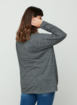 Meleret bluse med lynlås detalje, Dark Grey Melange, Model image number 1