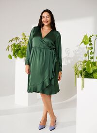 Grøn wrap kjole, , Model