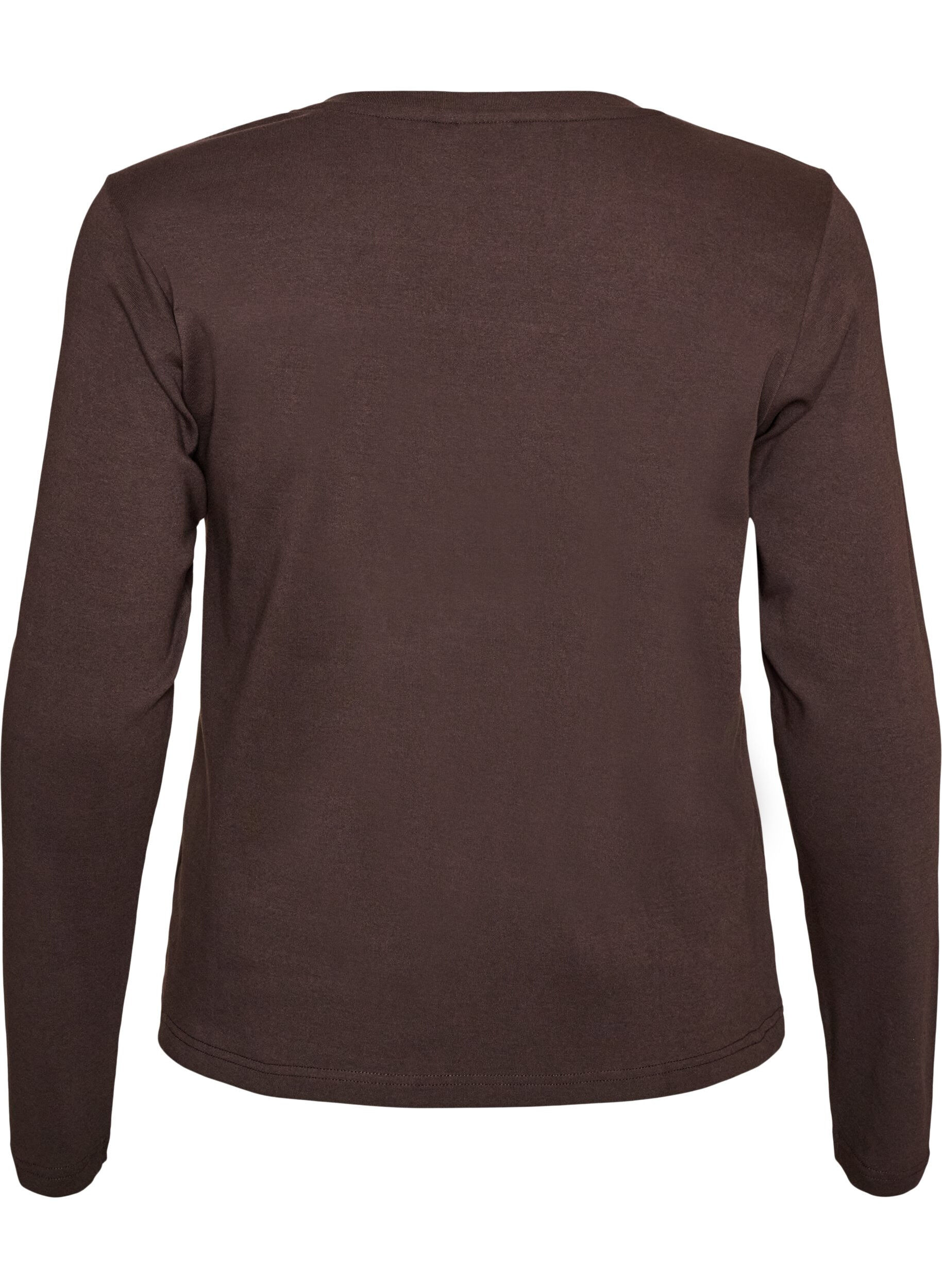 ZizziLang&aelig;rmet basis T-shirt med rund hals, Brun, Packshot image number 1