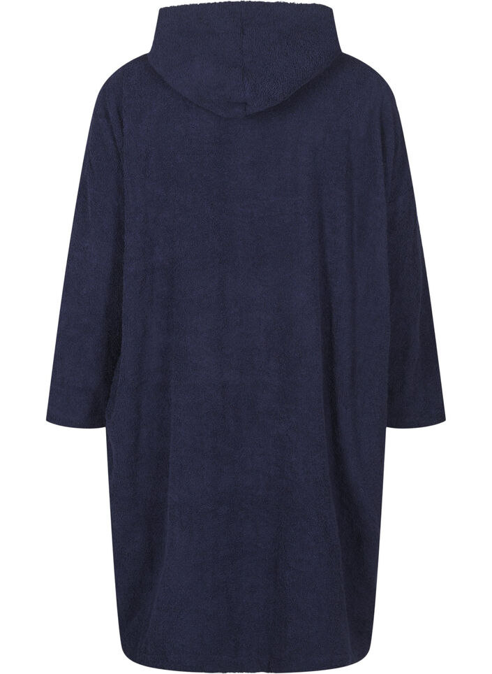 Frott&eacute; poncho med h&aelig;tte, Navy Blazer, Packshot image number 1