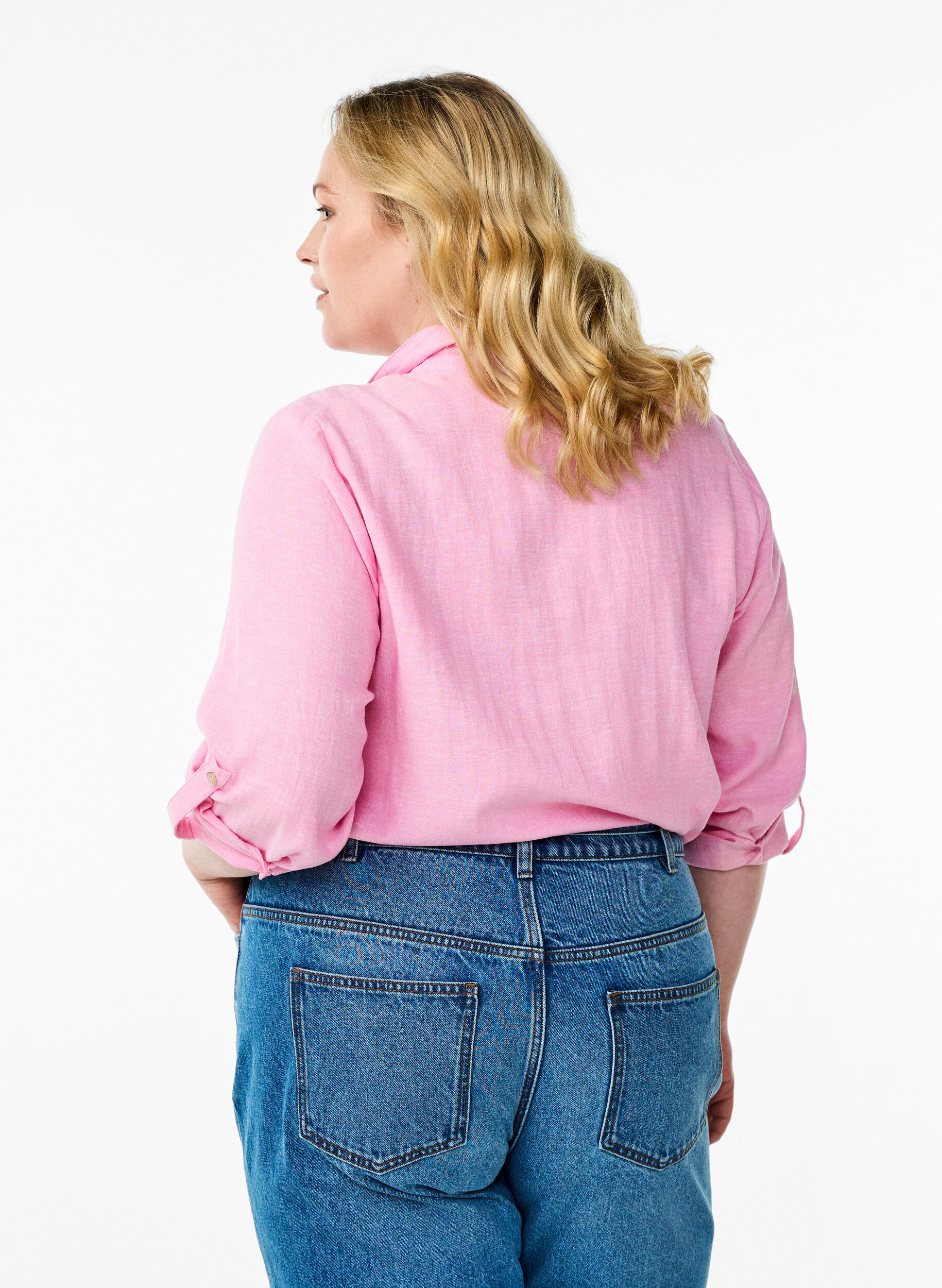 ZizziSkjorte i h&oslash;r og viskose med 3/4-&aelig;rmer, Lyser&oslash;d, Model image number 2