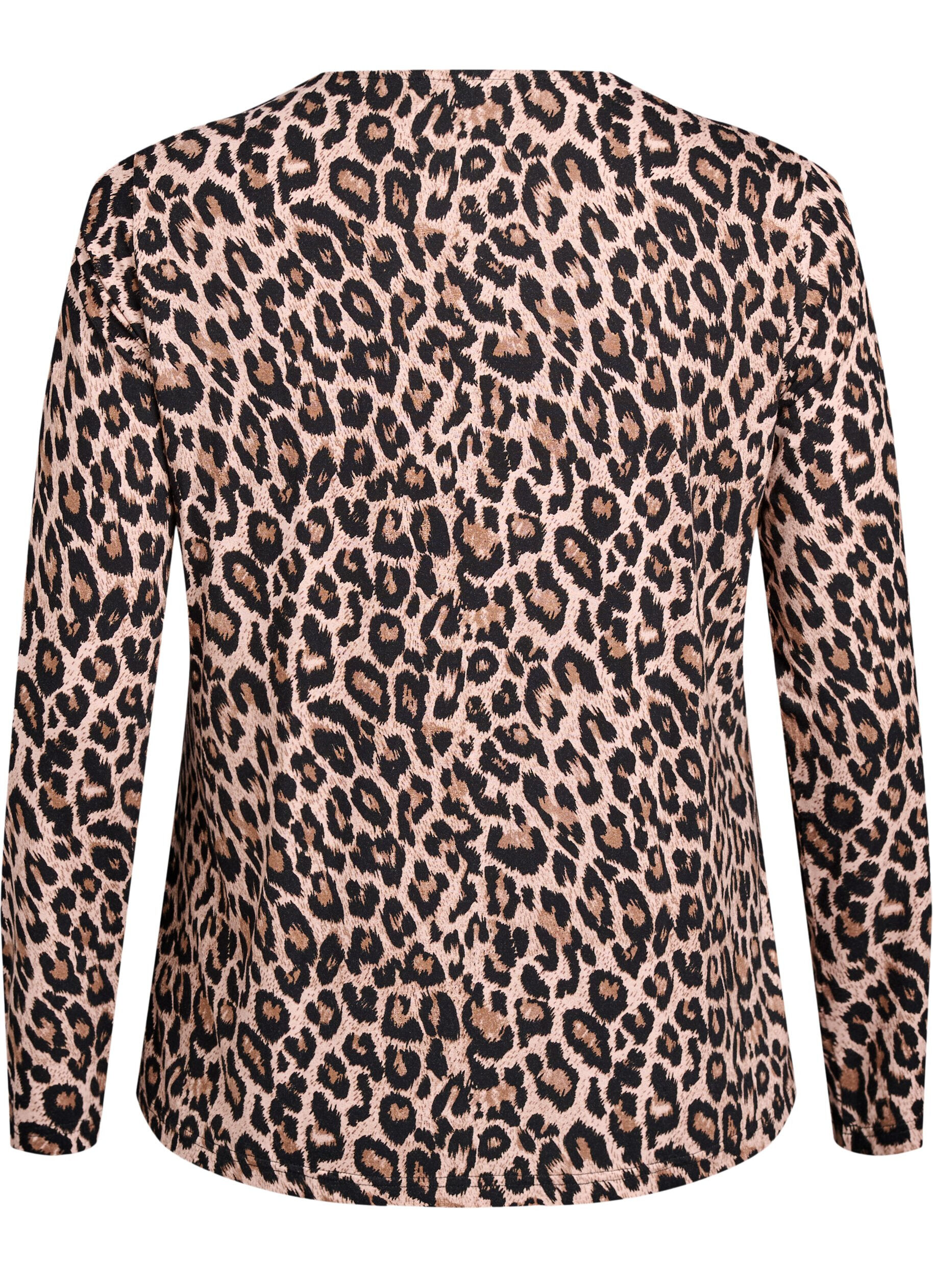 Zizzi Lang&aelig;rmet bluse med leopardprint, Brun, Packshot image number 1