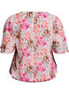 Blomstret bluse med korte &aelig;rmer og smock, Lyser&oslash;d, Packshot image number 1
