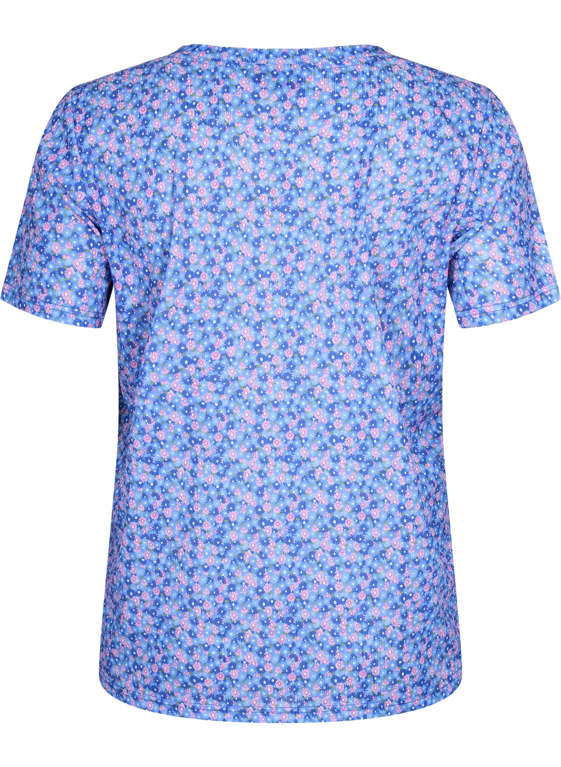 Zizzi FLASH - Printet t-shirt med v-hals, Blue Rose Ditsy, Packshot image number 1