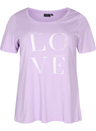 Kortærmet bomulds t-shirt med tryk, Lavendula LOVE