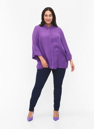 Skjorte i viskose med tone-i-tone mønster., Lavender Violet, Model image number 2