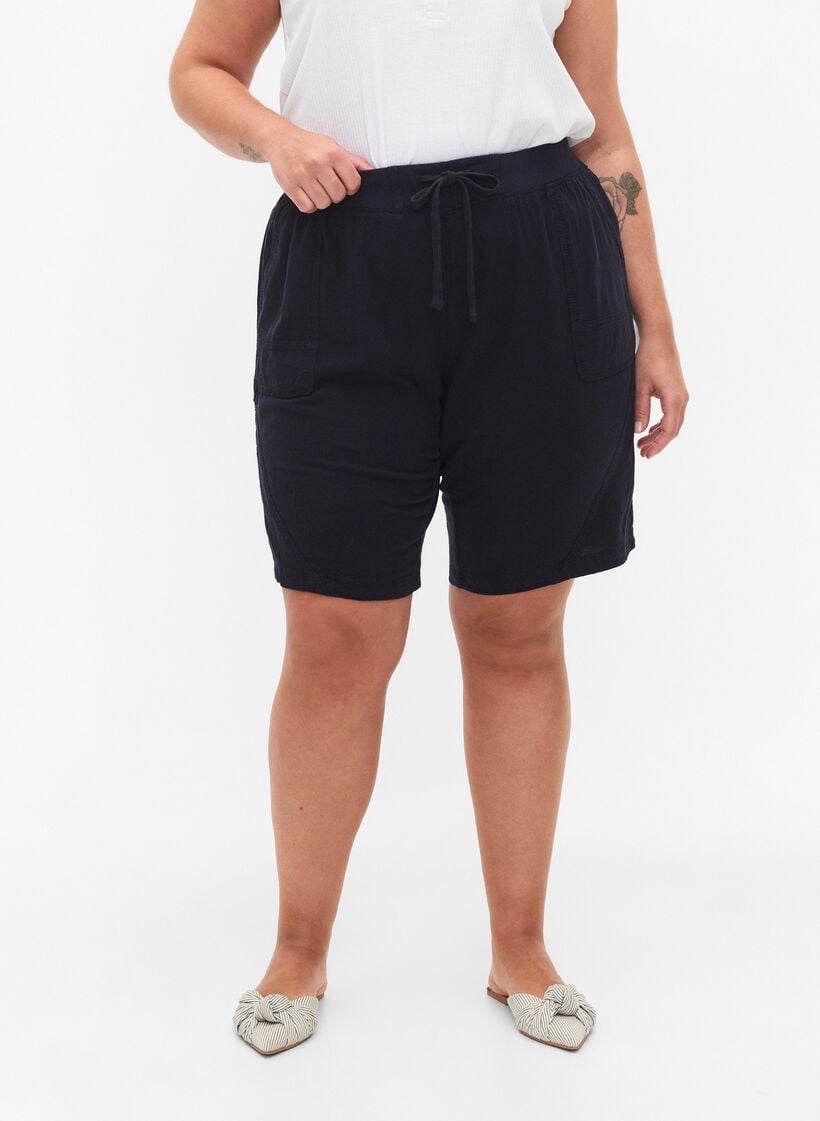 L&oslash;se shorts i bomuld med lommer, Bl&aring;, Model image number 4