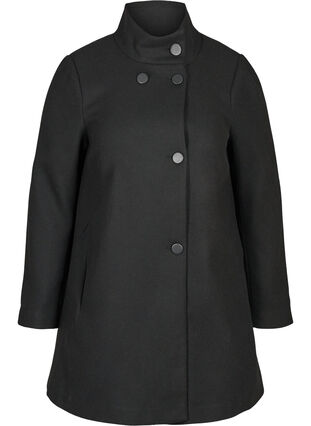 Højhalset jakke med knapper, Black, Packshot image number 0