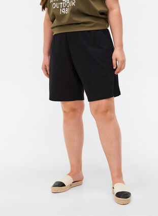 Løse bomulds shorts med lommer, Black, Model image number 2