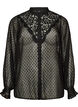 Skjortebluse med blondeindsats og dot-m&oslash;nster, Sort, Packshot image number 0