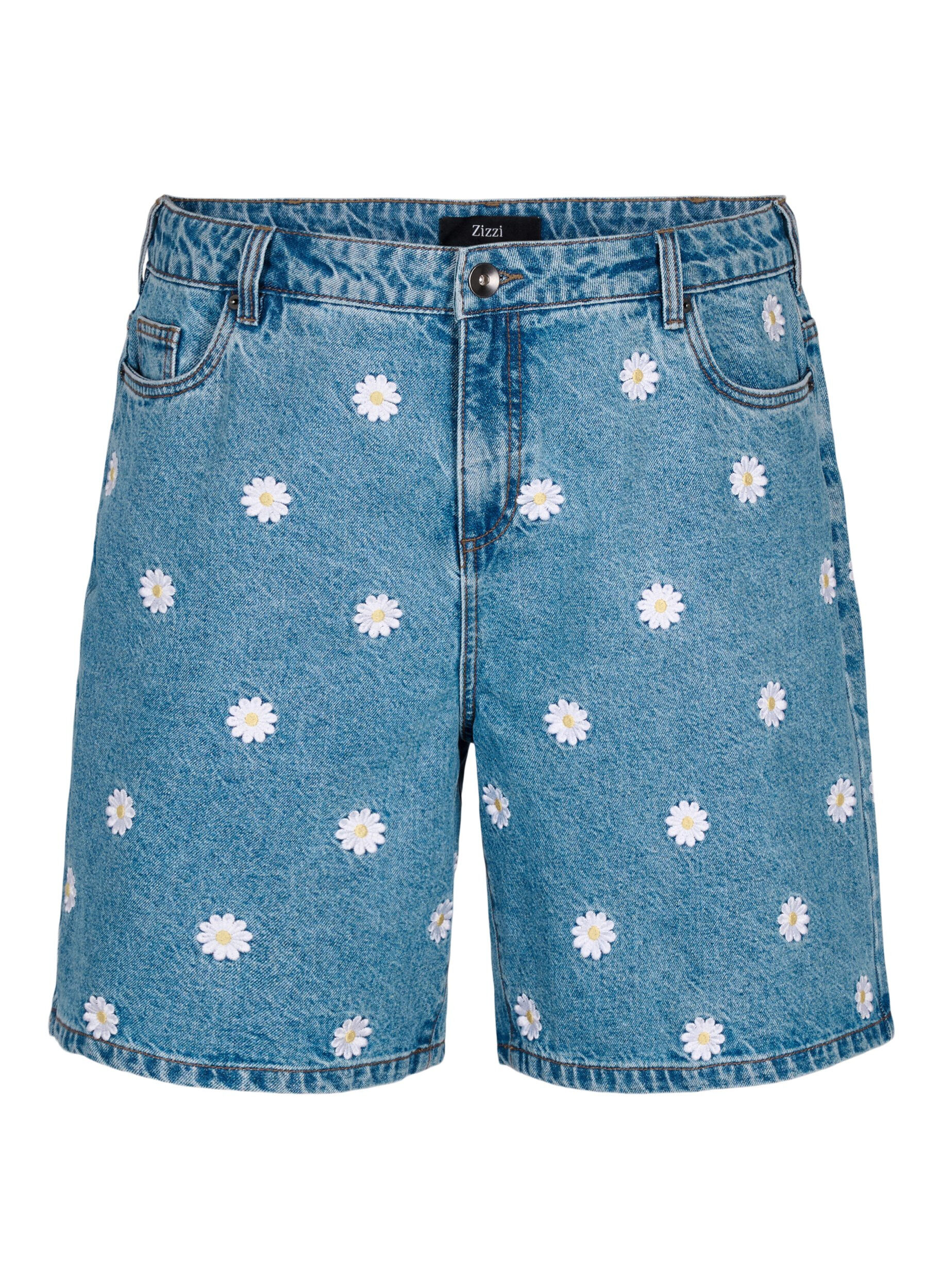 Zizzi H&oslash;jtaljede Mille shorts med broderede blomster, L.B. Flower, Packshot image number 0