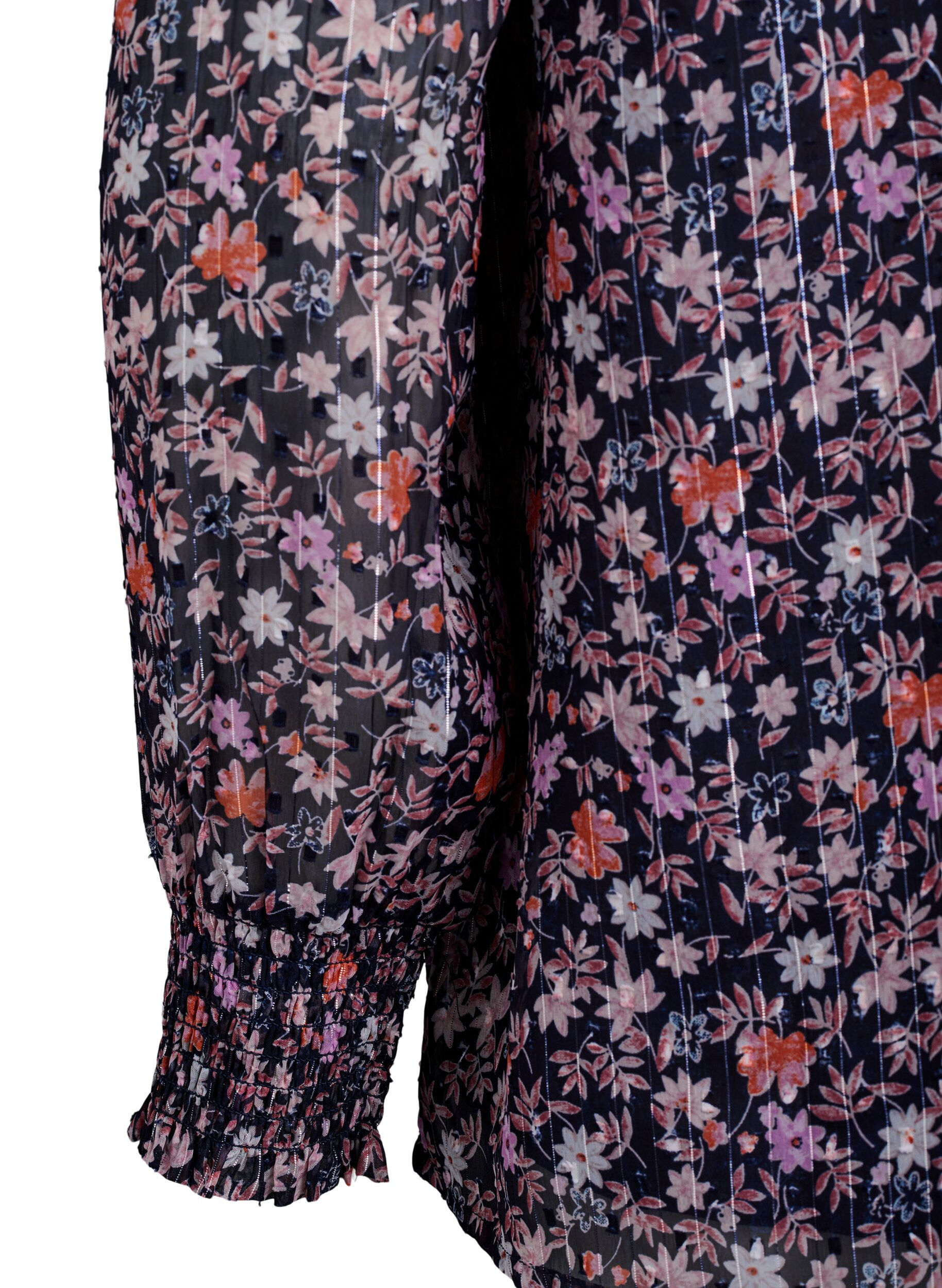 ZizziBluse med blomsterprint og glittertr&aring;d, Bl&aring;, Packshot image number 3