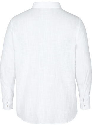 Langærmet skjorte i struktureret bomuld, White, Packshot image number 1