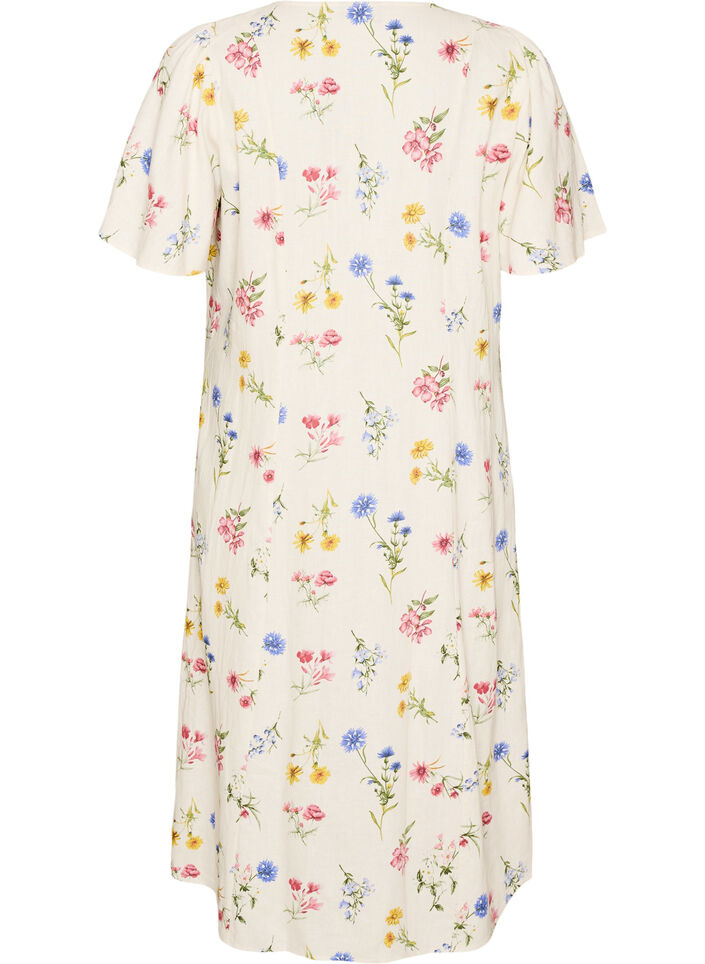 Midikjole i h&oslash;r og viskose med fl&aelig;se&aelig;rmer, Beige, Packshot image number 1