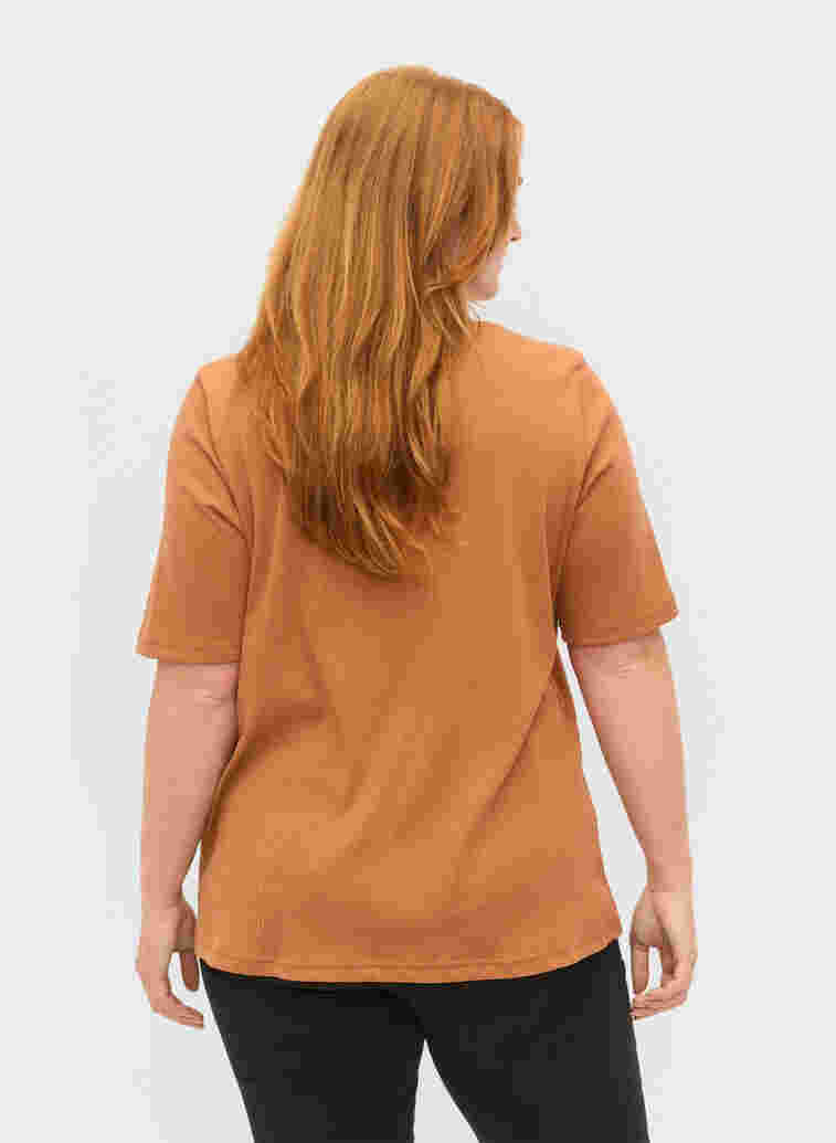 Kortærmet rib t-shirt med knapper, Pecan Brown, Model image number 1