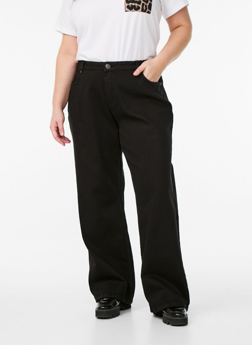Wide leg jeans med h&oslash;j talje, Sort, Model image number 2