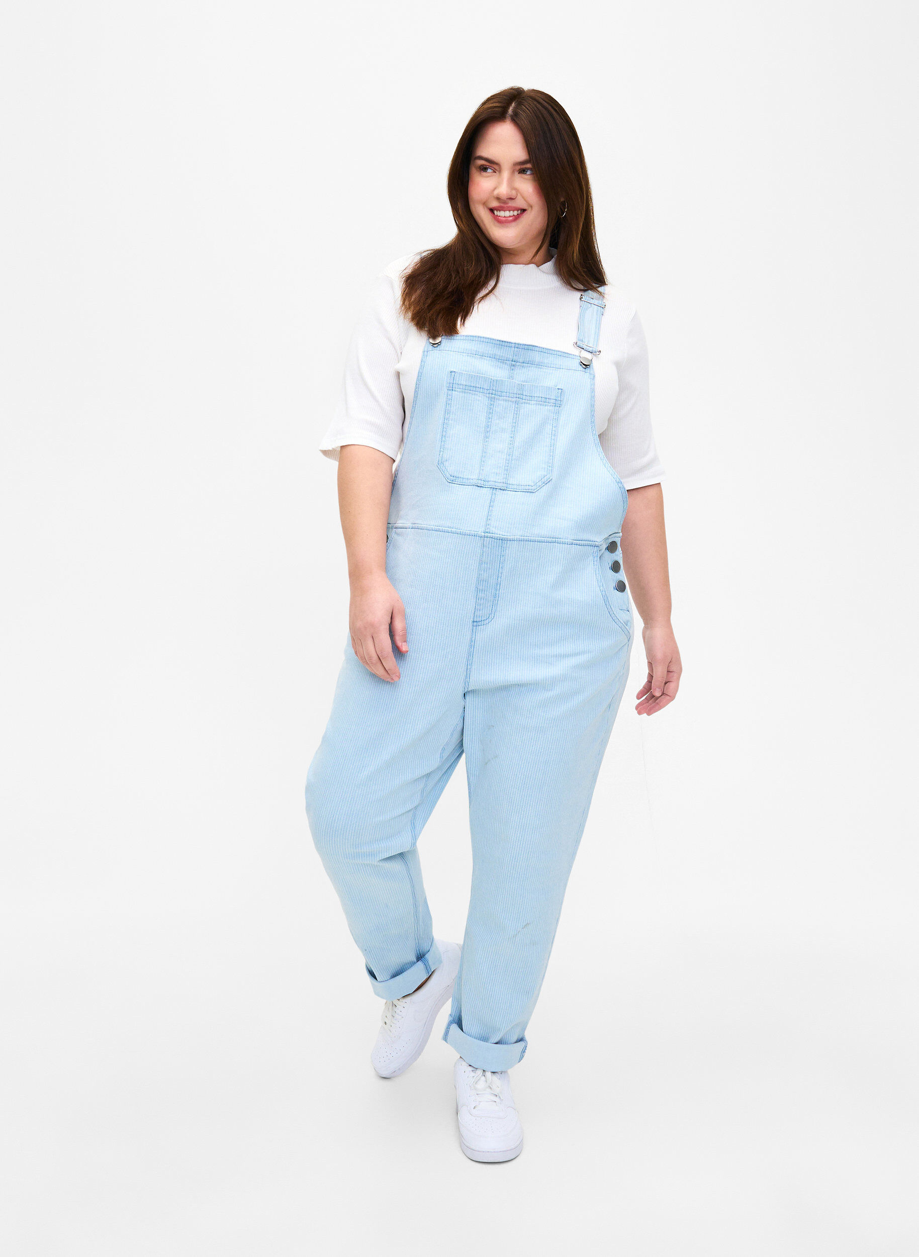 Stribede denim overalls, Bl&aring;, Model