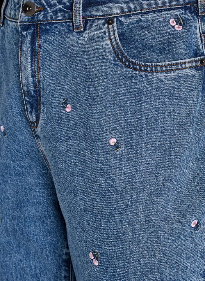 Mille mom fit jeans med broderi, Blå, Packshot image number 2