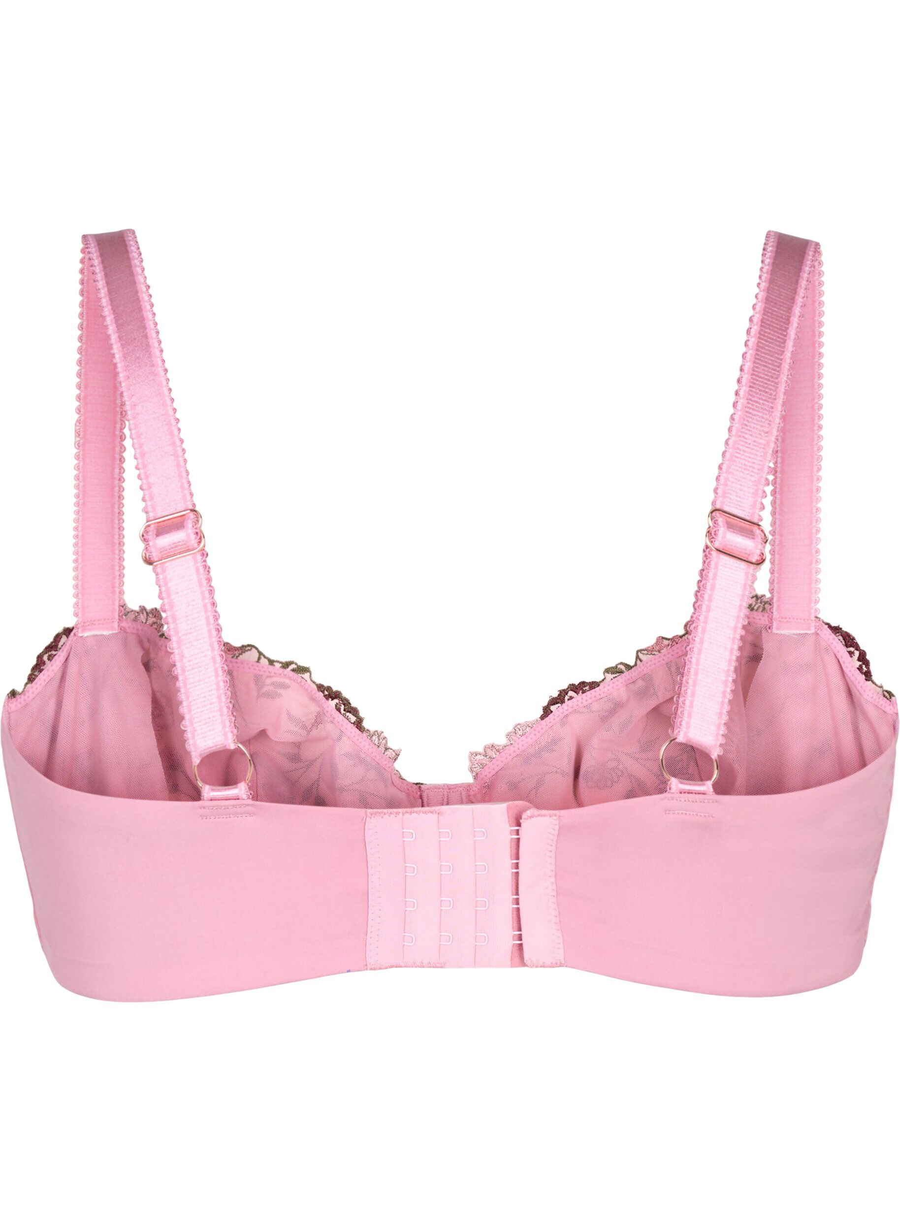 Zizzi Balconette bh med broderede blomster, Lyser&oslash;d, Packshot image number 1
