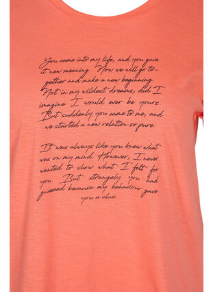 T-shirt med tryk i økologisk bomuld, Living Coral Text, Packshot image number 2