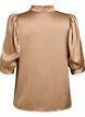 Bluse i satin-look med 1/2 &aelig;rmer og fl&aelig;sekrave, Brun, Packshot image number 1
