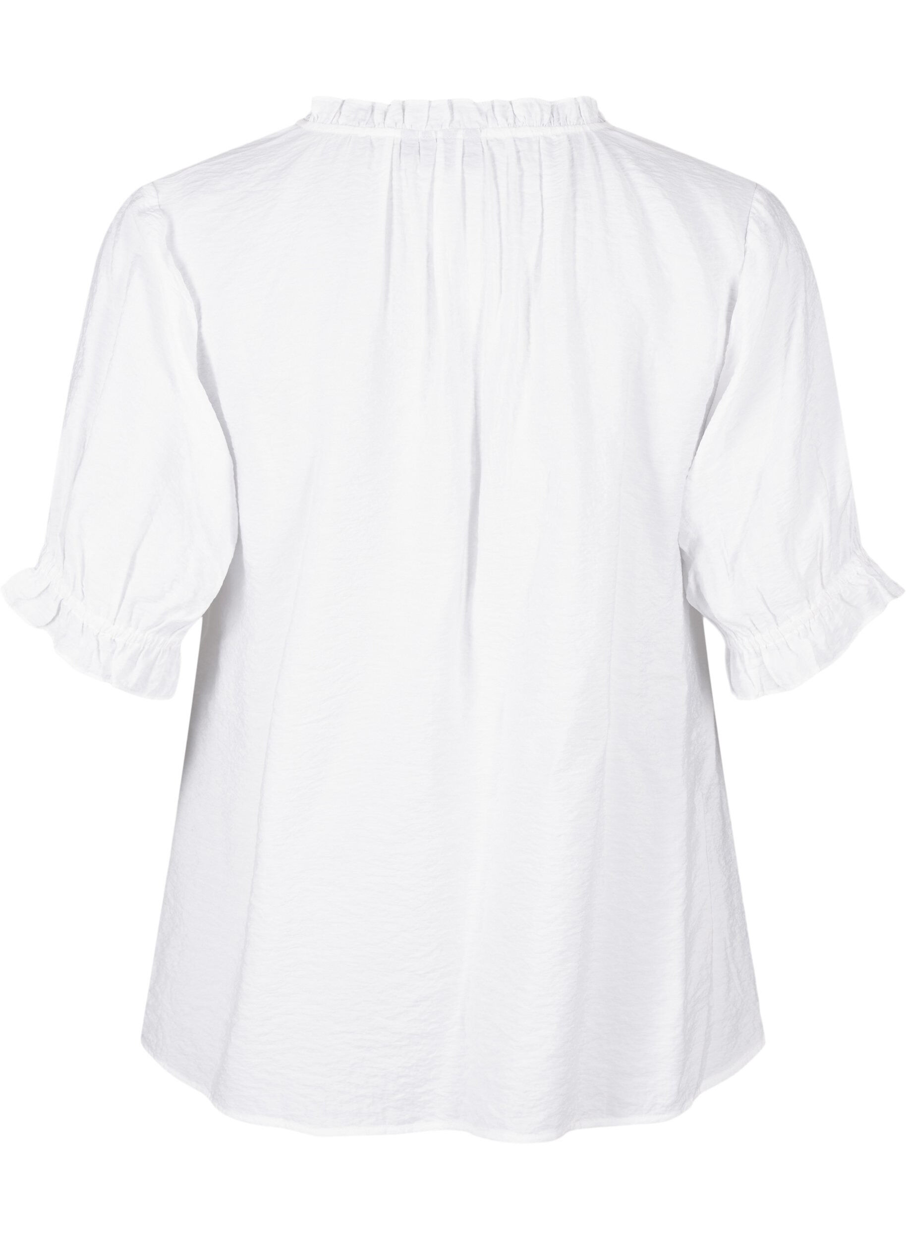 Zizzi Kort&aelig;rmet viskosebluse med fl&aelig;sedetaljer, Bright White, Packshot image number 1