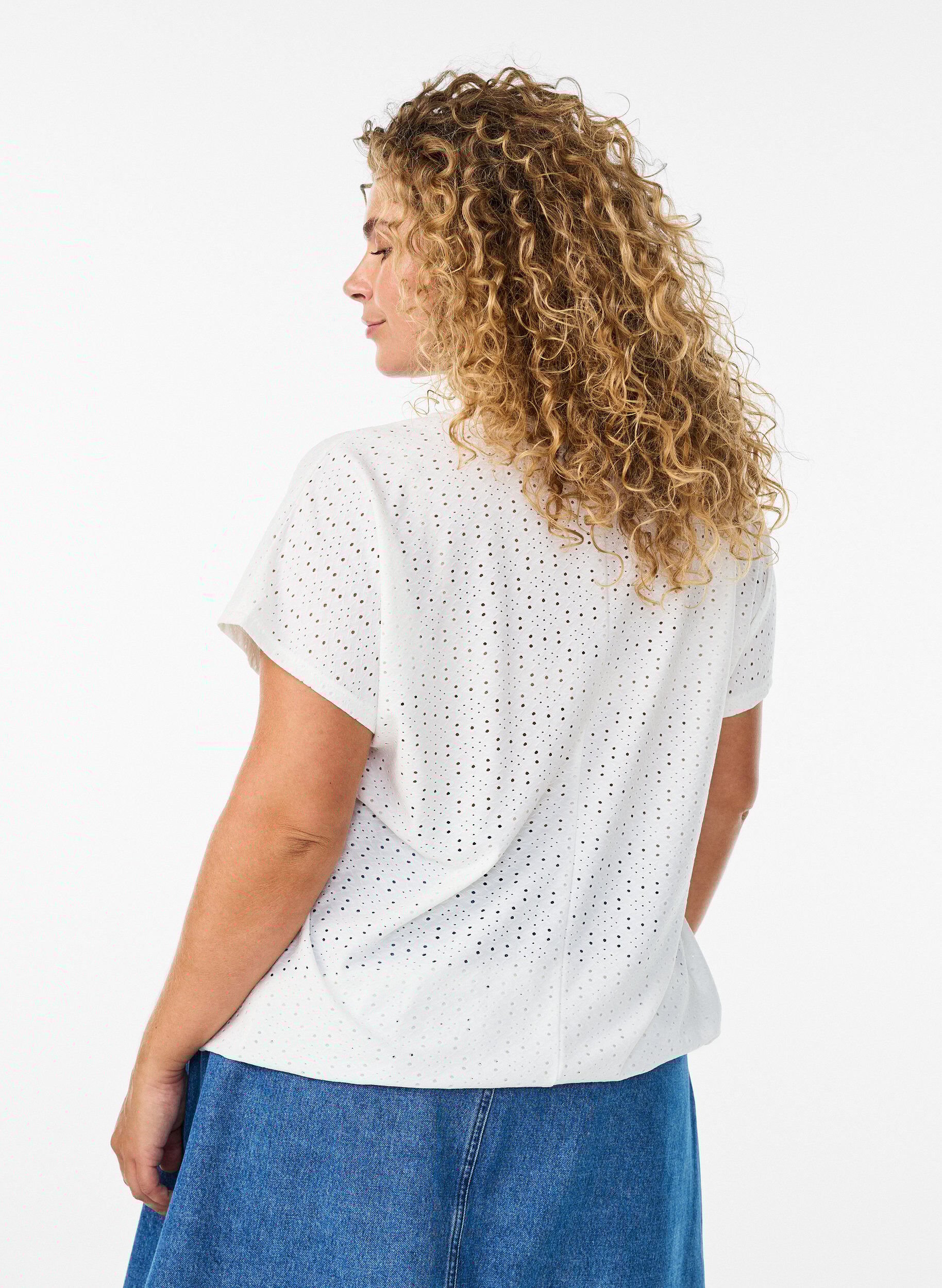 ZizziBluse med hulm&oslash;nster og ballon-effekt, Hvid, Model image number 2