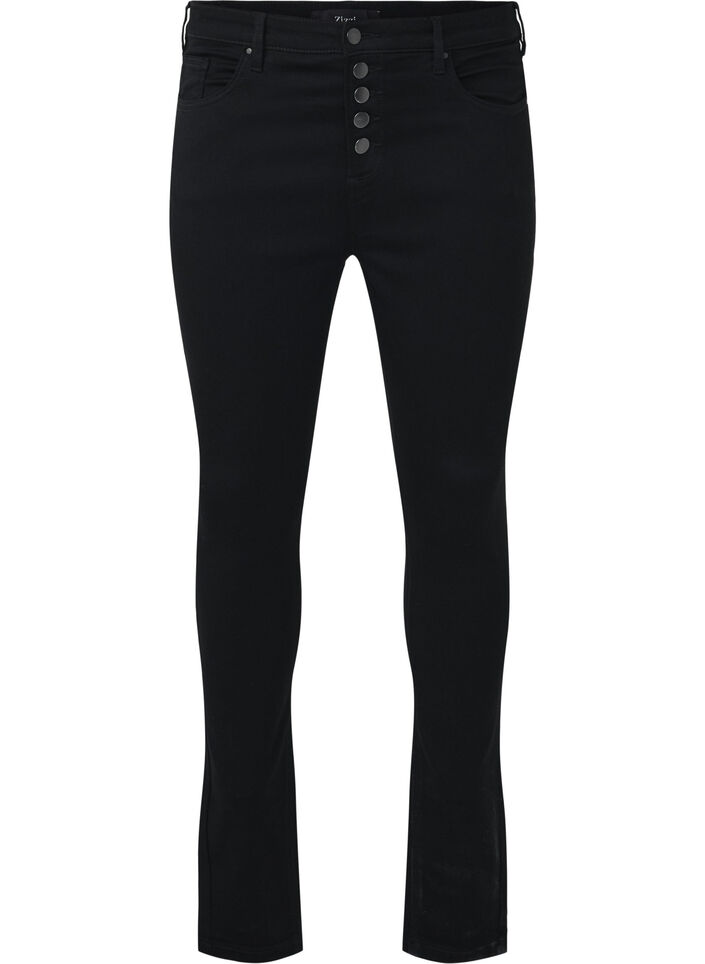 Højtaljede Amy jeans med knaplukning, Black, Packshot image number 0