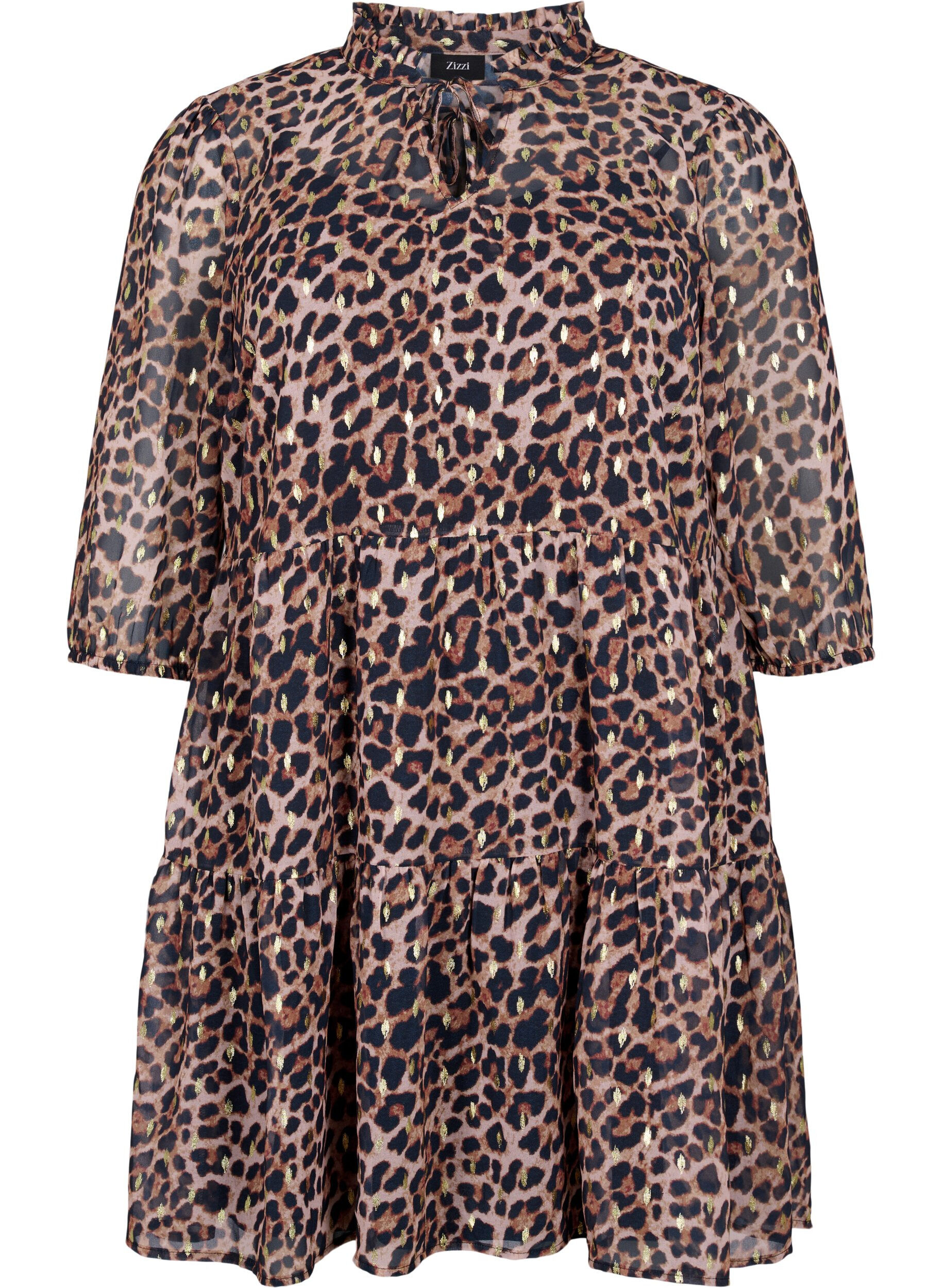 Zizzi Tunika med leoprint og lurex, Leopard AOP, Packshot image number 0