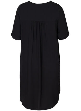 Kortærmet viskose kjole med knapper, Black, Packshot image number 1