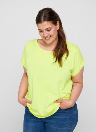 Neonfarvet t-shirt i bomuld, Neon Lime, Model image number 0