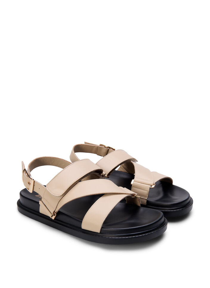 Wide fit - Lædersandal med justerbare stropper, Beige, Packshot image number 1