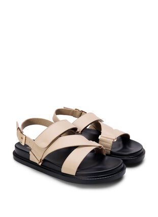 Wide fit sandal i læder med justerbare stropper, Irish Cream, Packshot image number 1