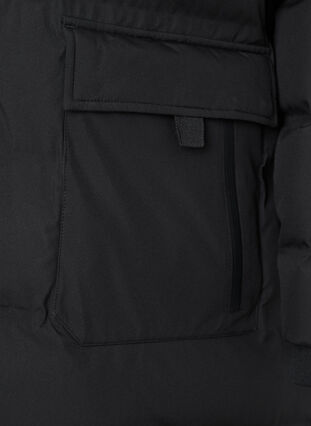 Pufferfrakke med hætte og lommer, Black, Packshot image number 3