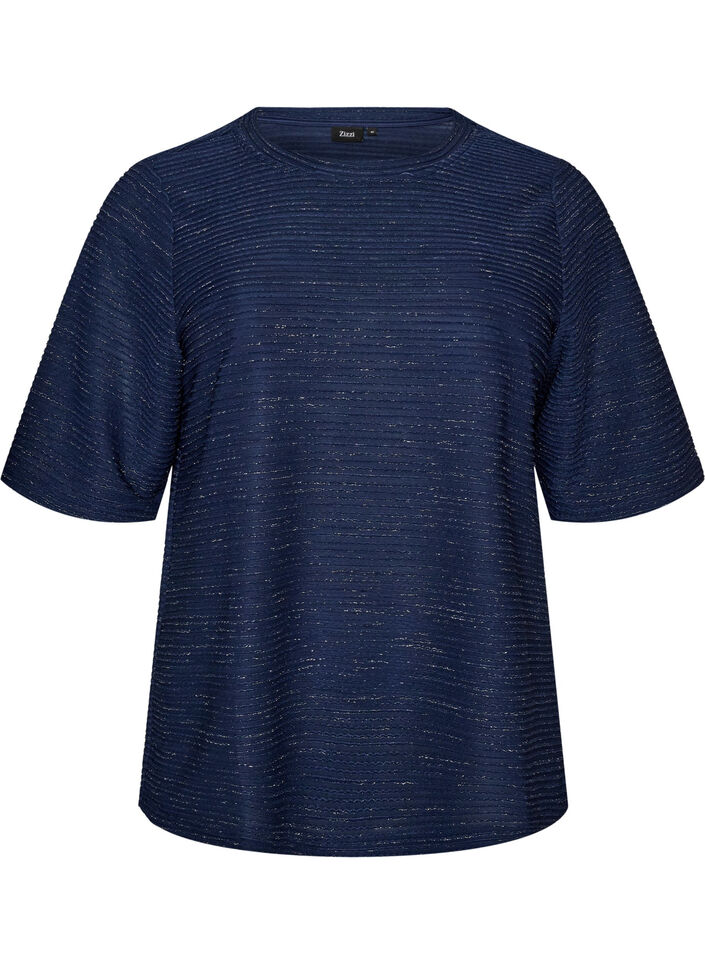Bluse med struktur og glimmer, Bl&aring;, Packshot image number 0