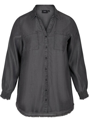 Langærmet skjorte i lyocell, Grey Denim, Packshot image number 0