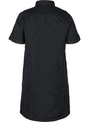 Kortærmet denim kjole, Black, Packshot image number 1