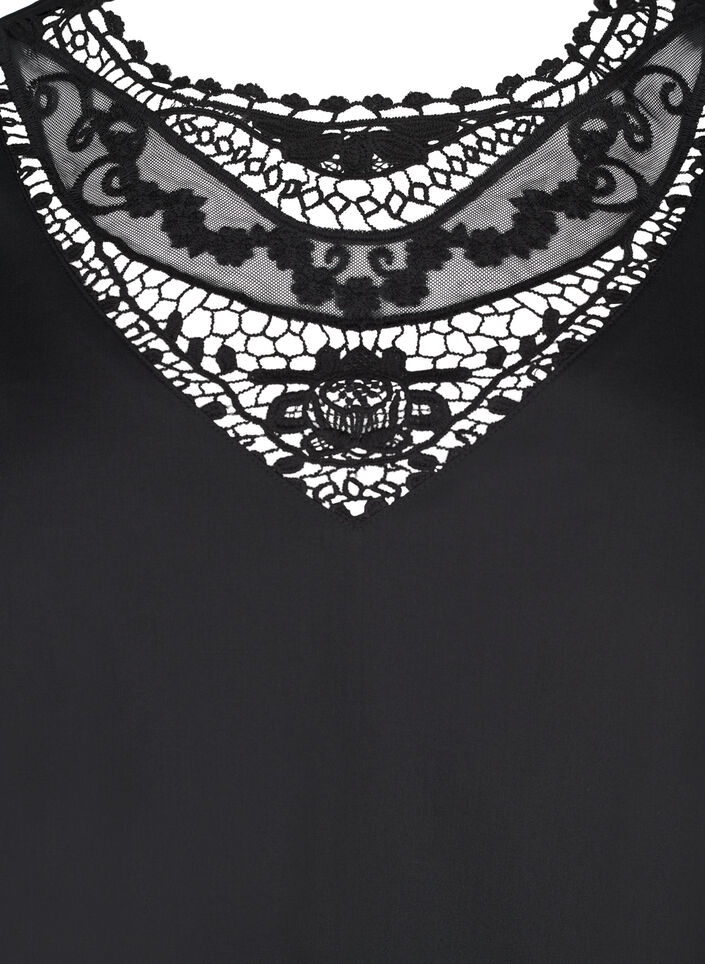 Kort kjole med blondedetalje, Black, Packshot image number 2