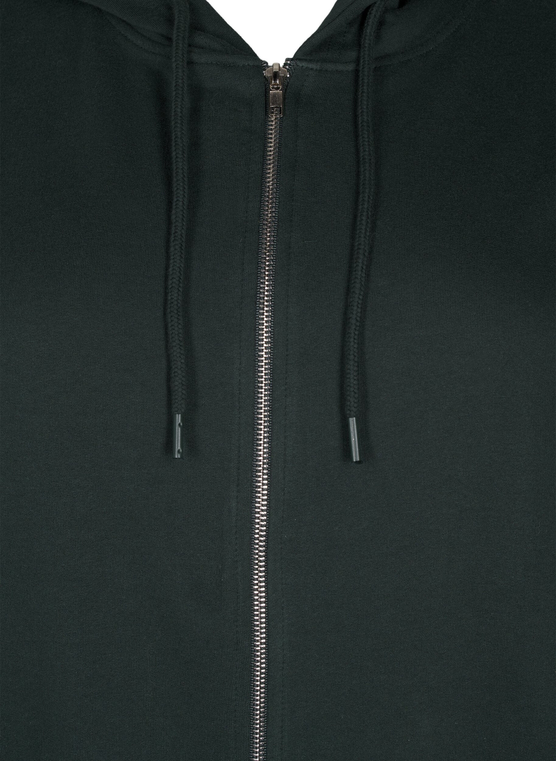 Zizzi Lang bomulds sweat cardigan med h&aelig;tte, Gr&oslash;n, Packshot image number 2