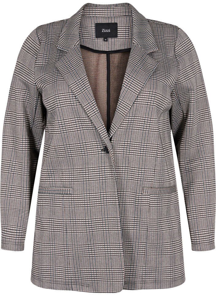 Ternet blazer med knaplukning, Beige Brown Check, Packshot image number 0