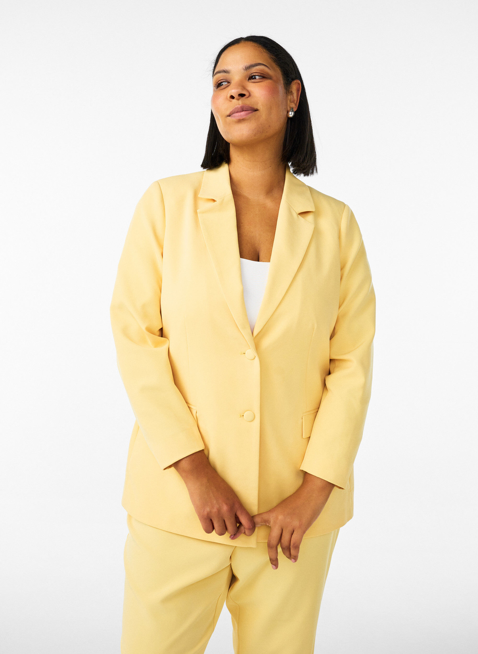 Klassisk blazer med knaplukning, Gul, Model