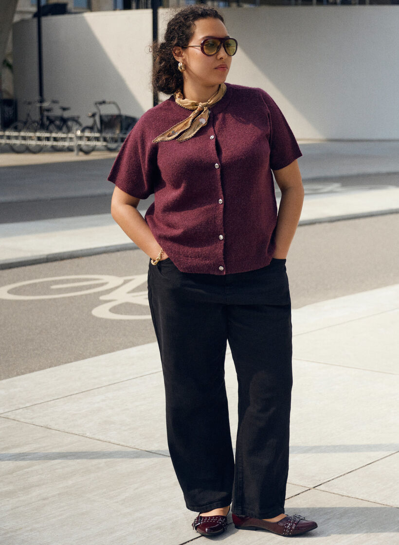 Strik cardigan med korte ærmer, Mørk Bordeaux, Image image number 0