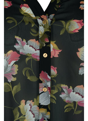 Skjorte med v-udskæring og print, Black/Beige Flower, Packshot image number 2
