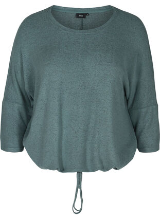 Meleret bluse med justerbar bund, Balsam Green Mel , Packshot image number 0