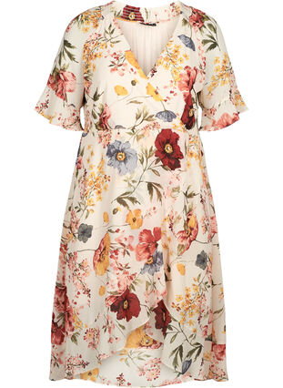 Kortærmet kjole med blomsterprint, AOP FLOWER, Packshot image number 0